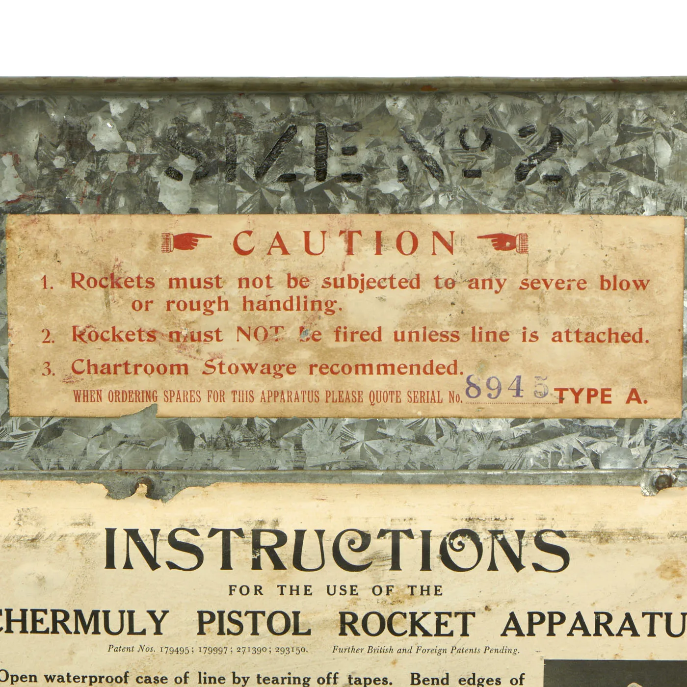 Original British Pre-WWII Schermuly Pistol Rocket Apparatus Rescue Line Thrower Set in Case - Serial No 12620