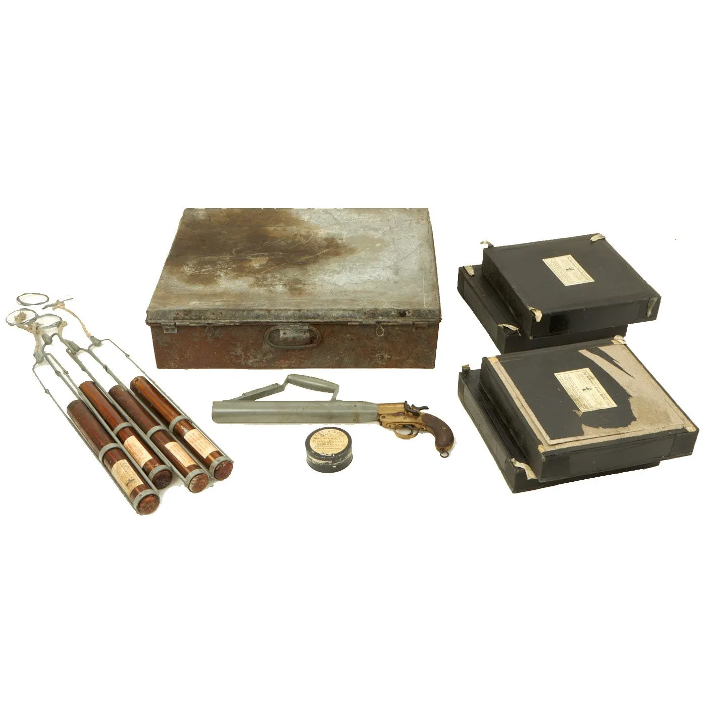 Original British Pre-WWII Schermuly Pistol Rocket Apparatus Rescue Line Thrower Set in Case - Serial No 60510
