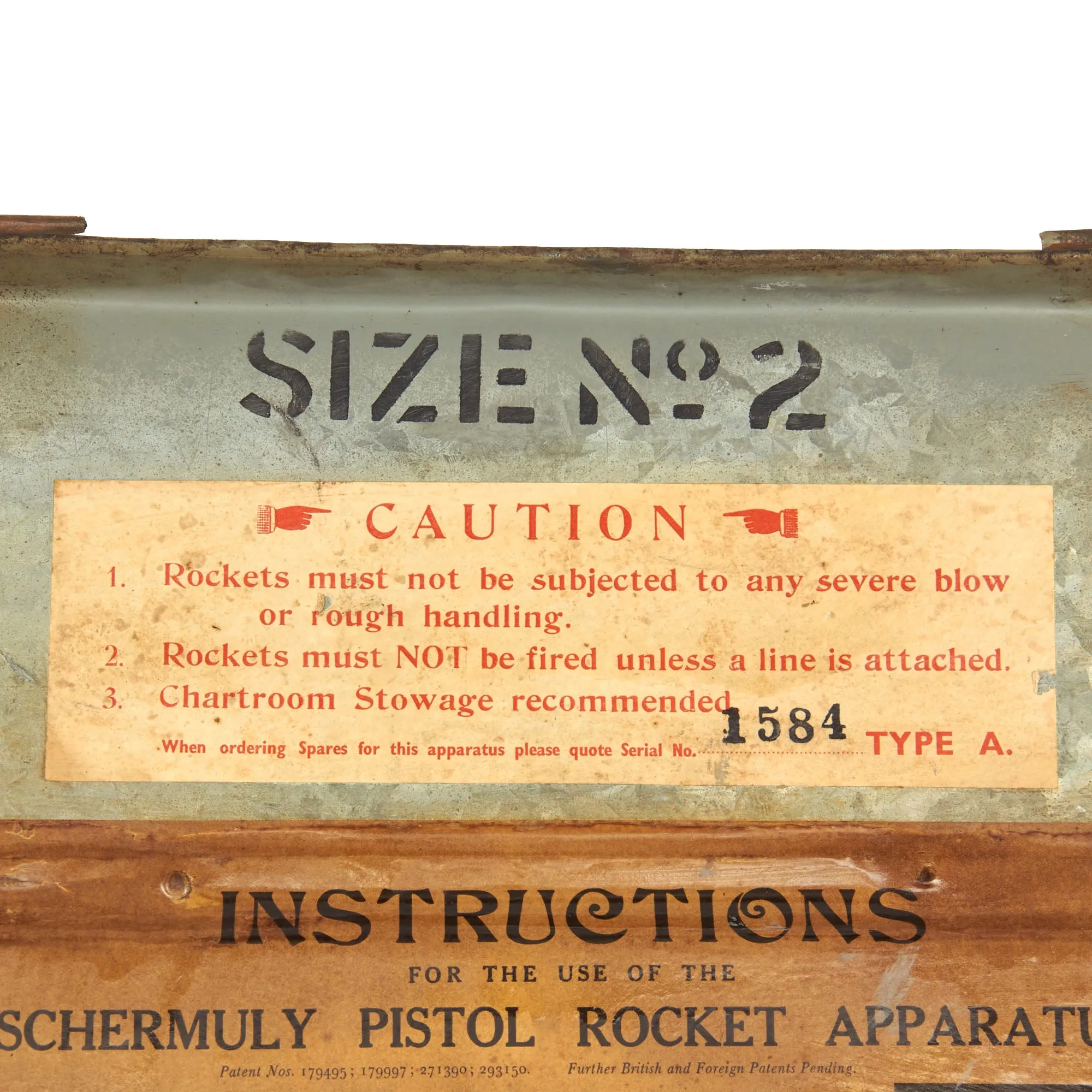 Original British Pre-WWII Schermuly Pistol Rocket Apparatus Rescue Line Thrower Set in Case - Serial No 65213