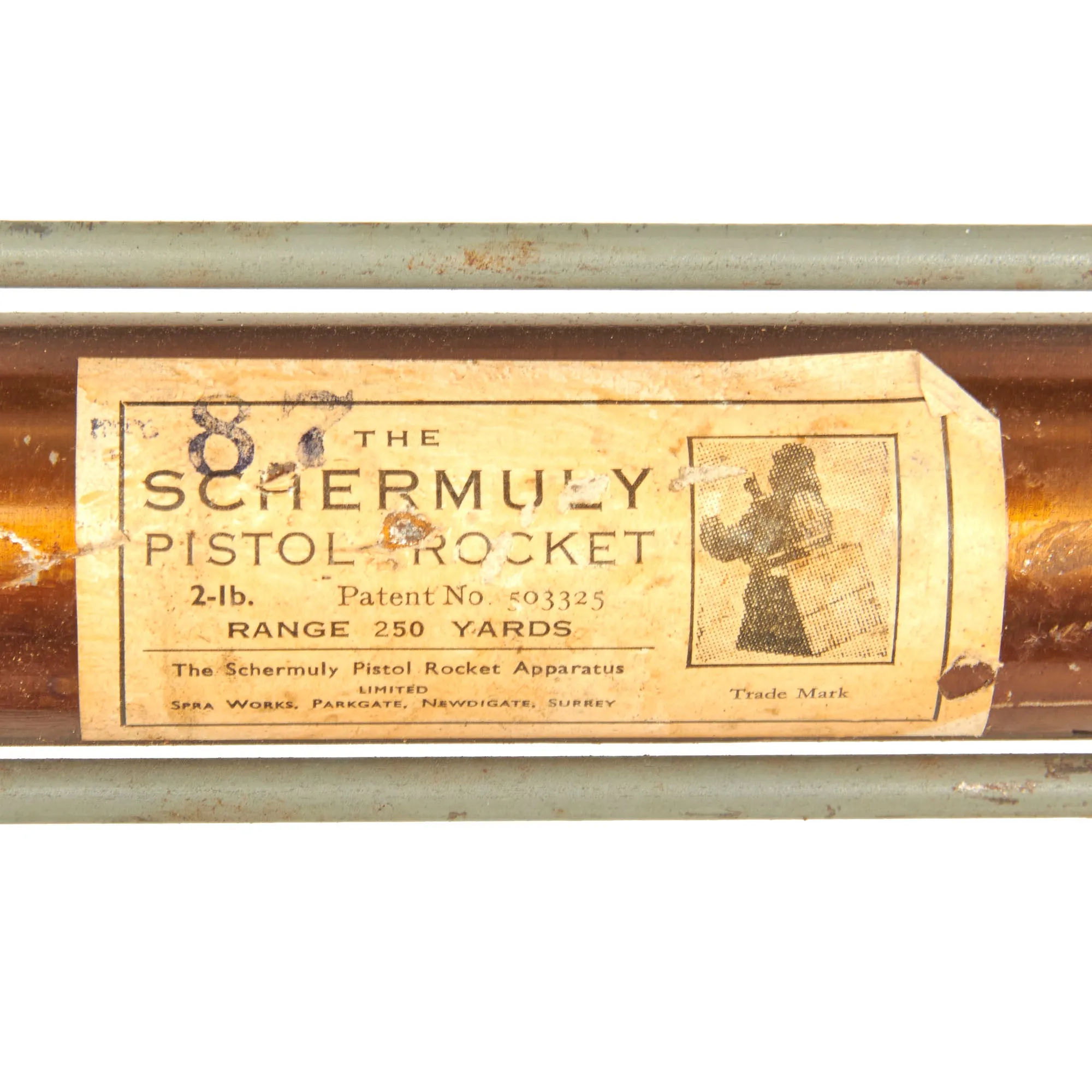 Original British Pre-WWII Schermuly Pistol Rocket Apparatus Rescue Line Thrower Set in Case - Serial No 65213