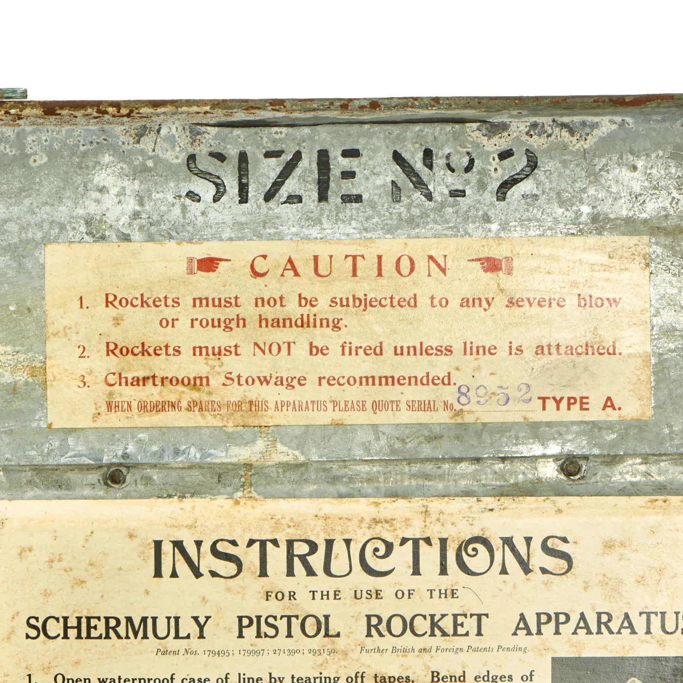 Original British Pre-WWII Schermuly Pistol Rocket Apparatus Rescue Line Thrower Set in Case - Serial No 80840