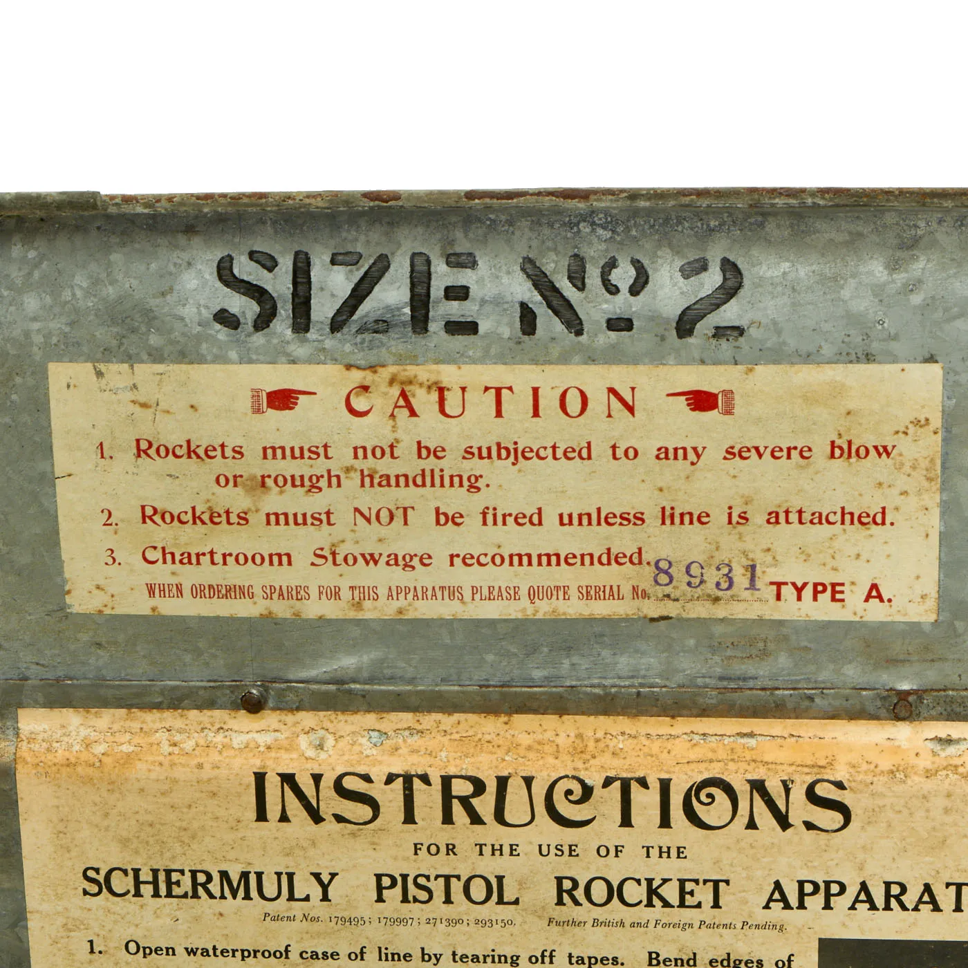 Original British Pre-WWII Schermuly Pistol Rocket Apparatus Rescue Line Thrower Set in Case - Serial No 8931