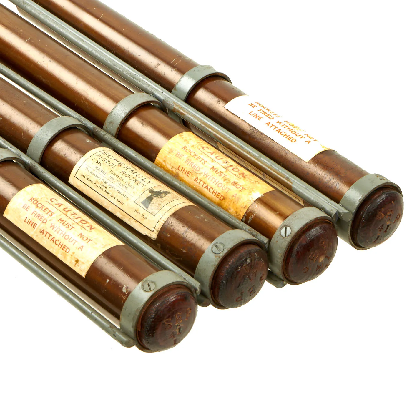 Original British Pre-WWII Schermuly Pistol Rocket Apparatus Rescue Line Thrower Set in Case - Serial No 8931