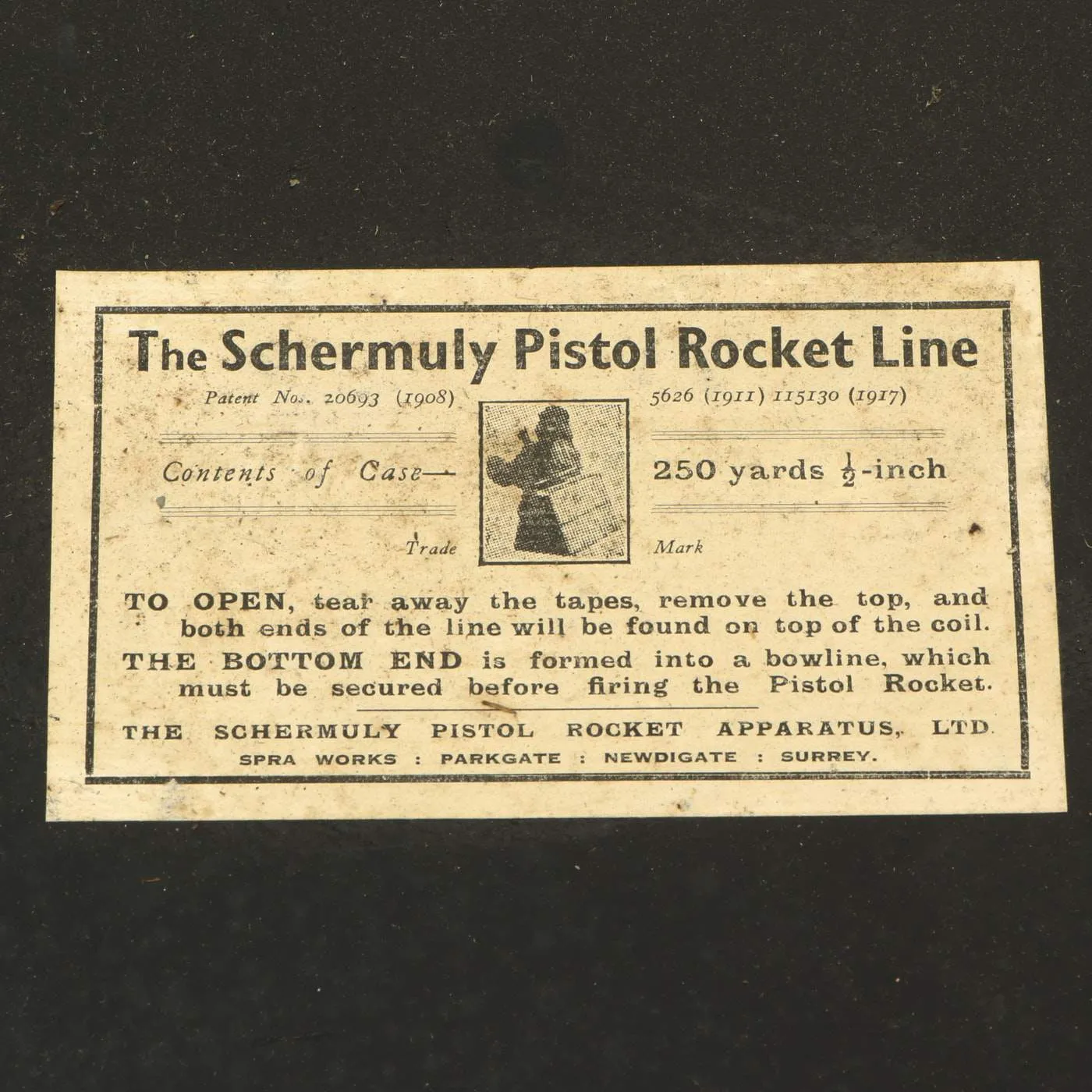 Original British Pre-WWII Schermuly Pistol Rocket Apparatus Rescue Line Thrower Set in Case