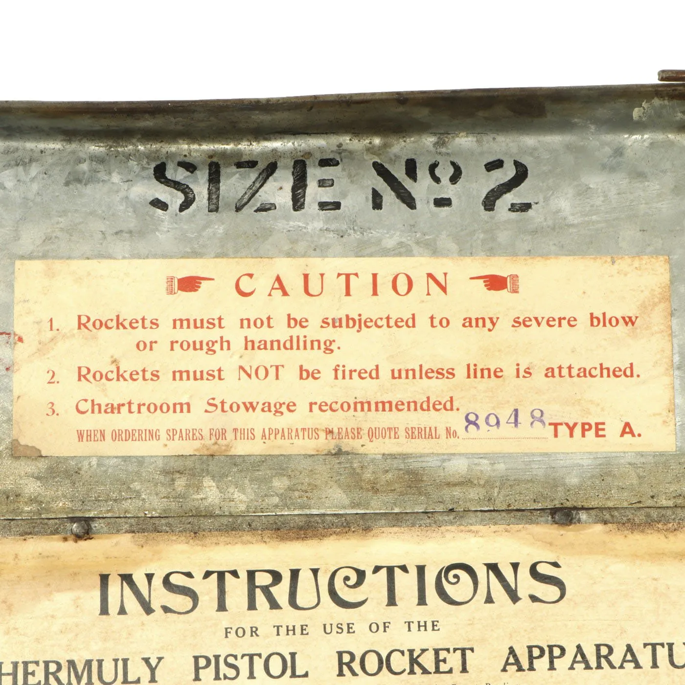 Original British WWII Era Schermuly Pistol Rocket Apparatus Rescue Line Thrower Set in Case