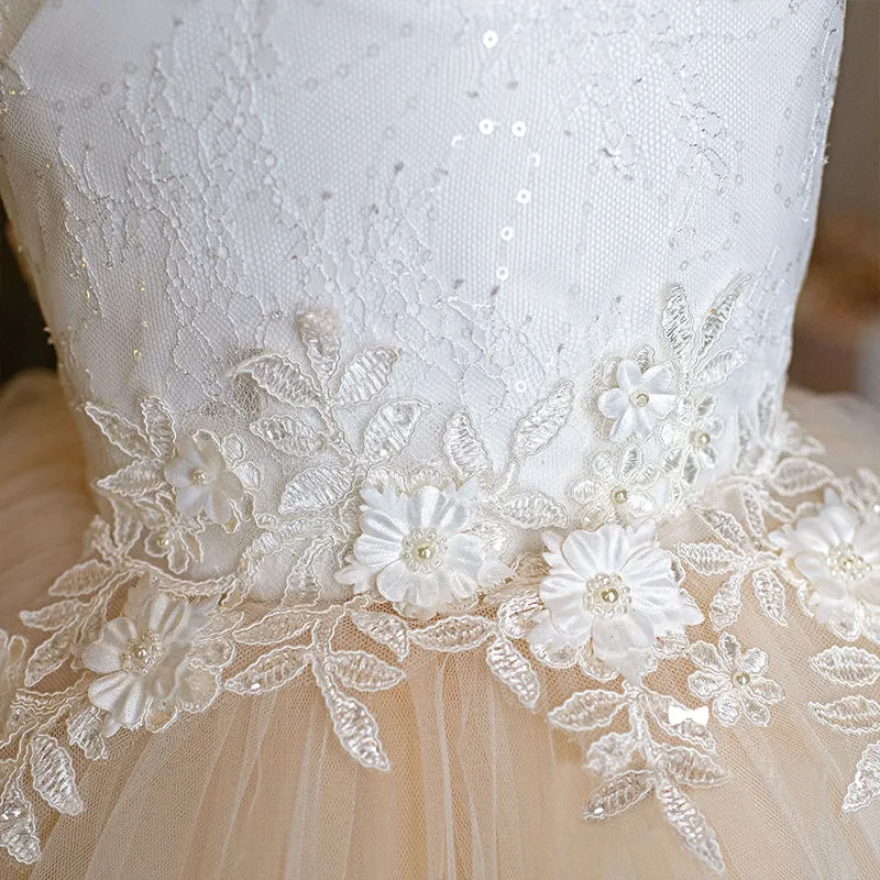 Party Baby Dress Bow Tail Lace Stage Performance Wedding Girl Princess Dress
