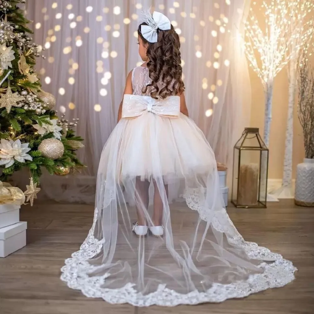 Party Baby Dress Bow Tail Lace Stage Performance Wedding Girl Princess Dress