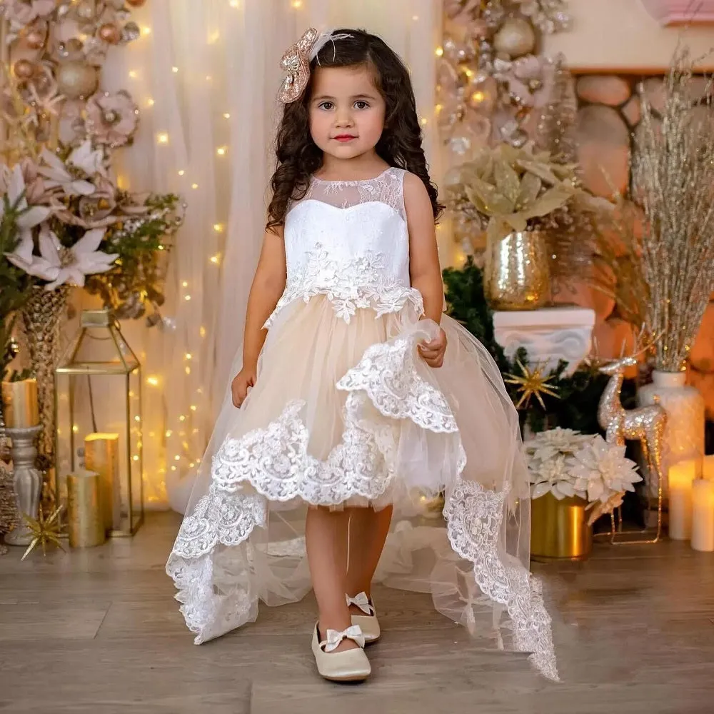 Party Baby Dress Bow Tail Lace Stage Performance Wedding Girl Princess Dress