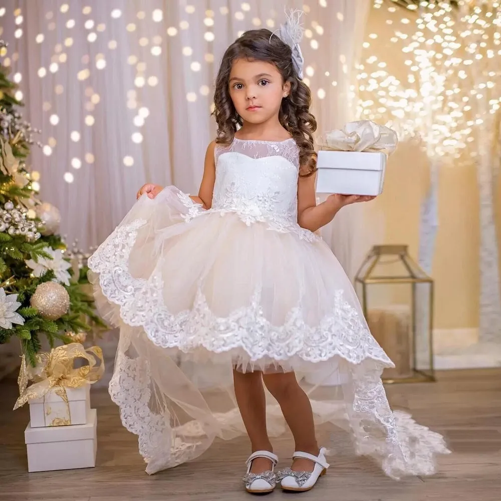 Party Baby Dress Bow Tail Lace Stage Performance Wedding Girl Princess Dress