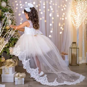 Party Baby Dress Bow Tail Lace Stage Performance Wedding Girl Princess Dress