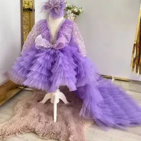 Party stage performance evening dress baby first birthday sequin tail girl dress
