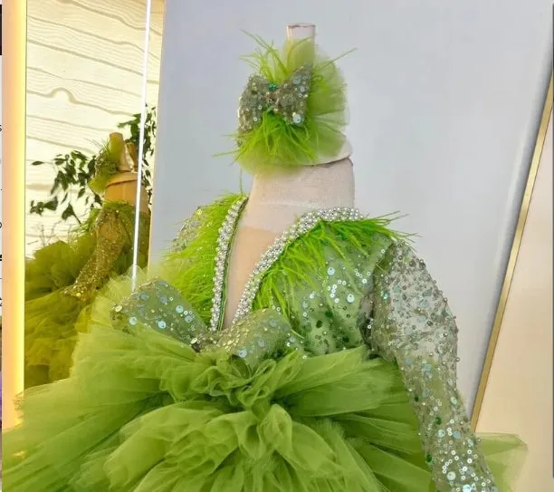 Party stage performance evening dress baby first birthday sequin tail girl dress