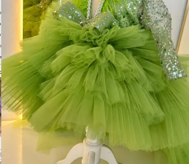 Party stage performance evening dress baby first birthday sequin tail girl dress
