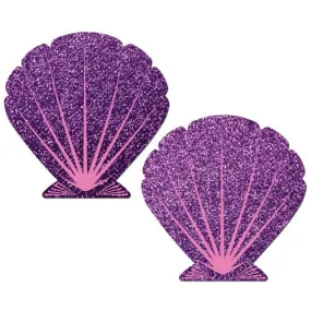 Pastease - Premium Mermaid Glitter Seashell Pasties Nipple Covers O/S (Purple/Pink)