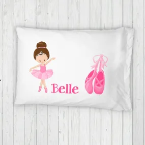 Personalized Ballerina Bed Pillowcase, Standard Twin Pillow with Pink Ballet Shoes and Girls Name, Pink Ballet Room Decor
