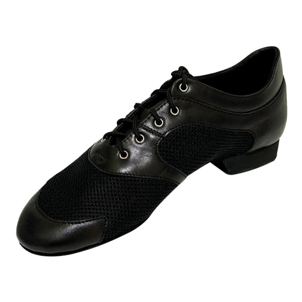 Practice Dance Shoes, Michelle, Black Mesh and Leather, Heel - 2cm, Black Sole
