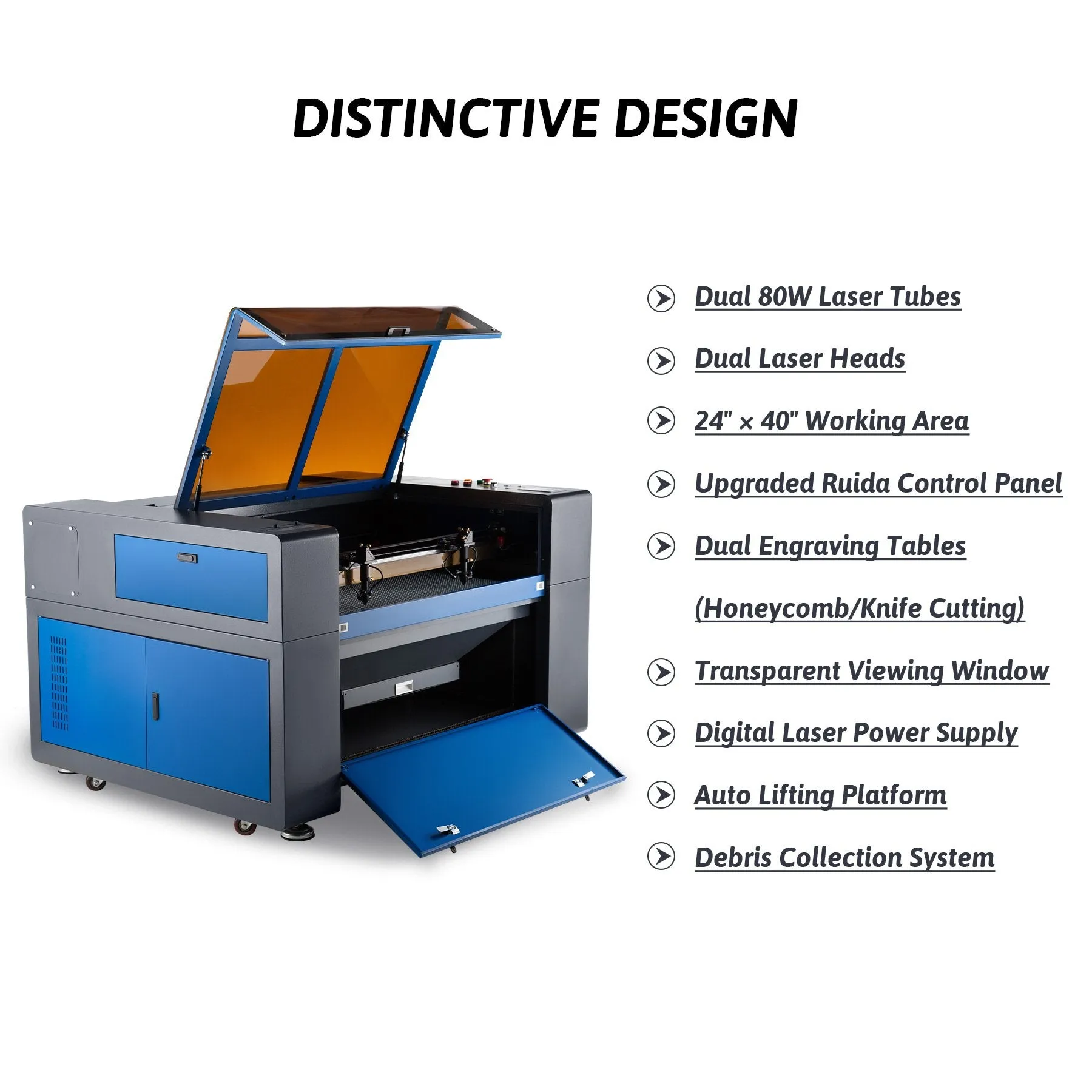 Pre-Owned ZF2440-80 -  80W CO2 Dual Laser Engraver Cutting Machine with 24” x 40” Working Area, Dual Laser Tubes and Laser Heads