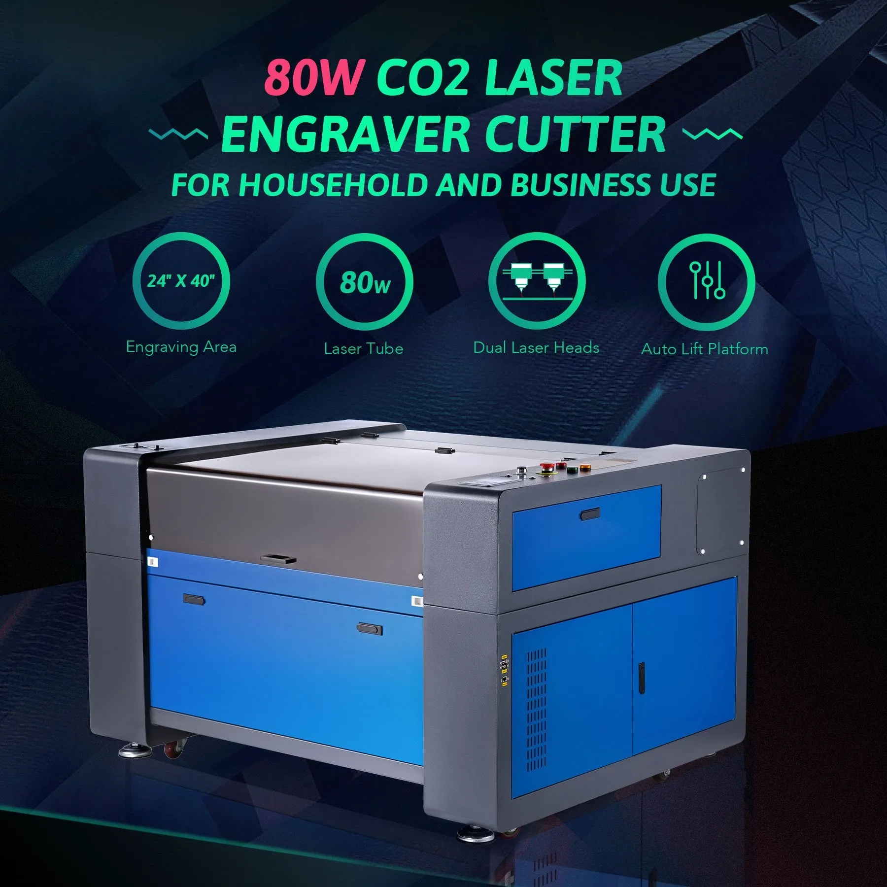Pre-Owned ZF2440-80 -  80W CO2 Dual Laser Engraver Cutting Machine with 24” x 40” Working Area, Dual Laser Tubes and Laser Heads