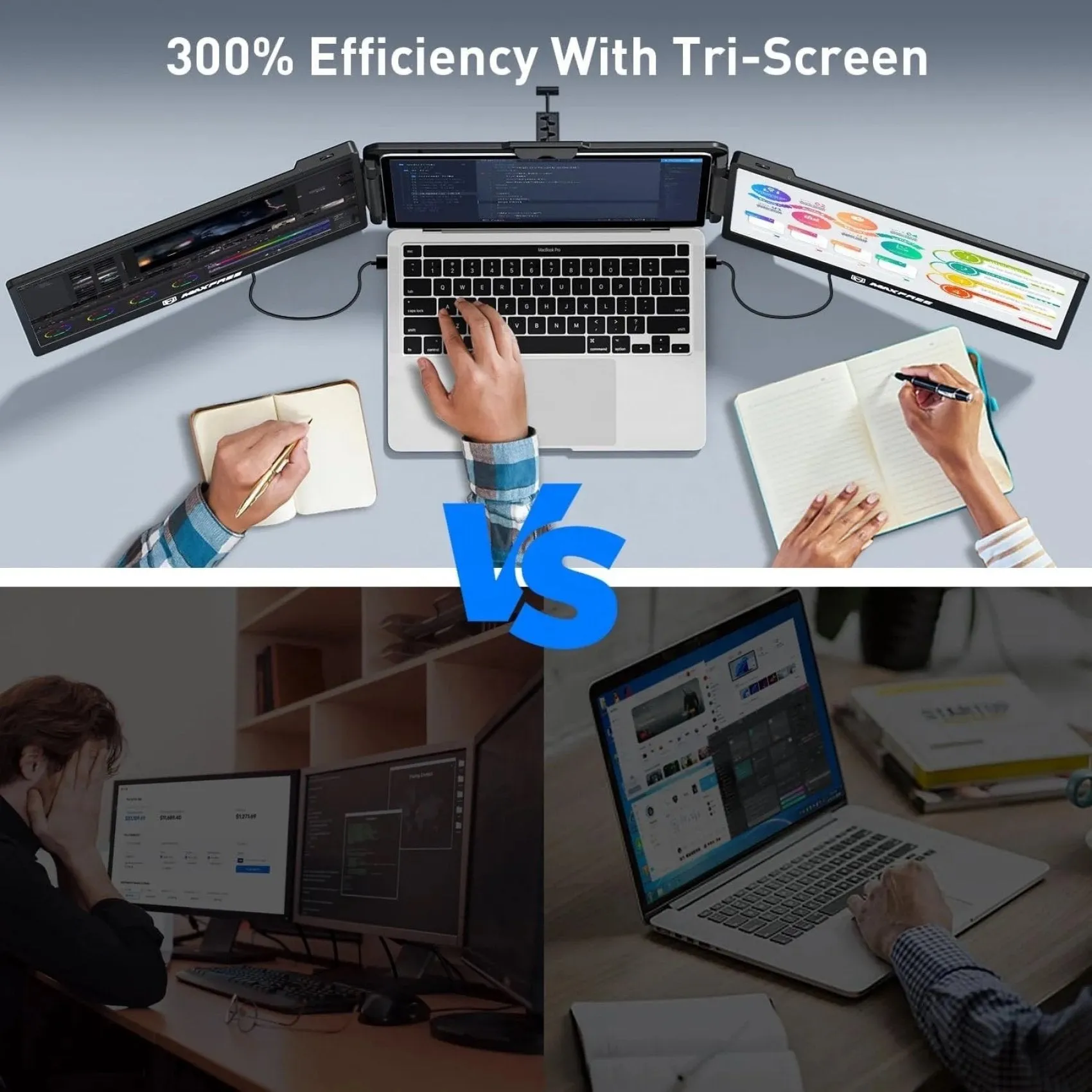 TUTT S2 FHD 14” Dual Portable Laptop Monitor Extender 1080P IPS Built-in Stand and Speakers | Plug and Play | H5 HD Video Conversion Cable | Technical Support Line | for 13"-17"