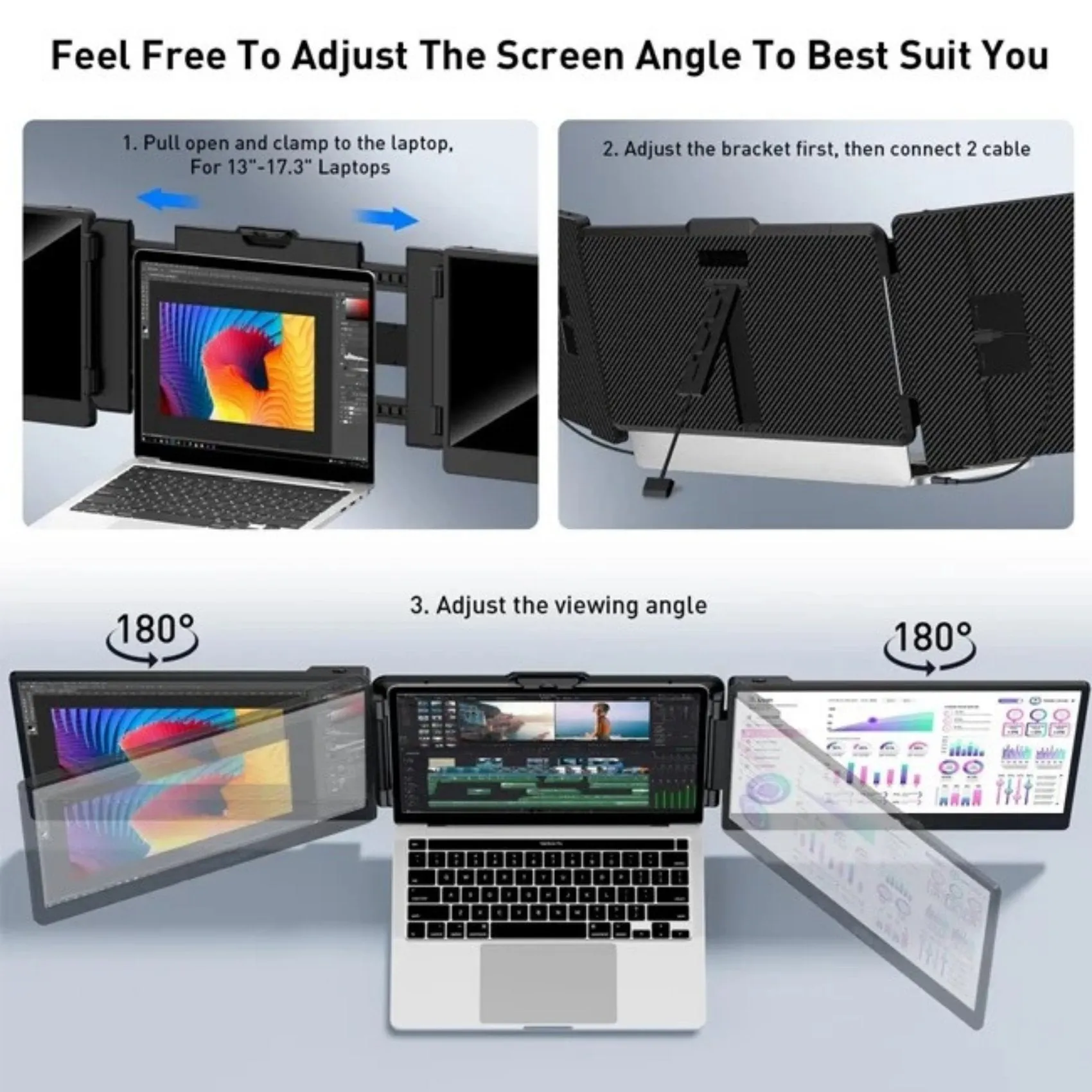 TUTT S2 FHD 14” Dual Portable Laptop Monitor Extender 1080P IPS Built-in Stand and Speakers | Plug and Play | H5 HD Video Conversion Cable | Technical Support Line | for 13"-17"