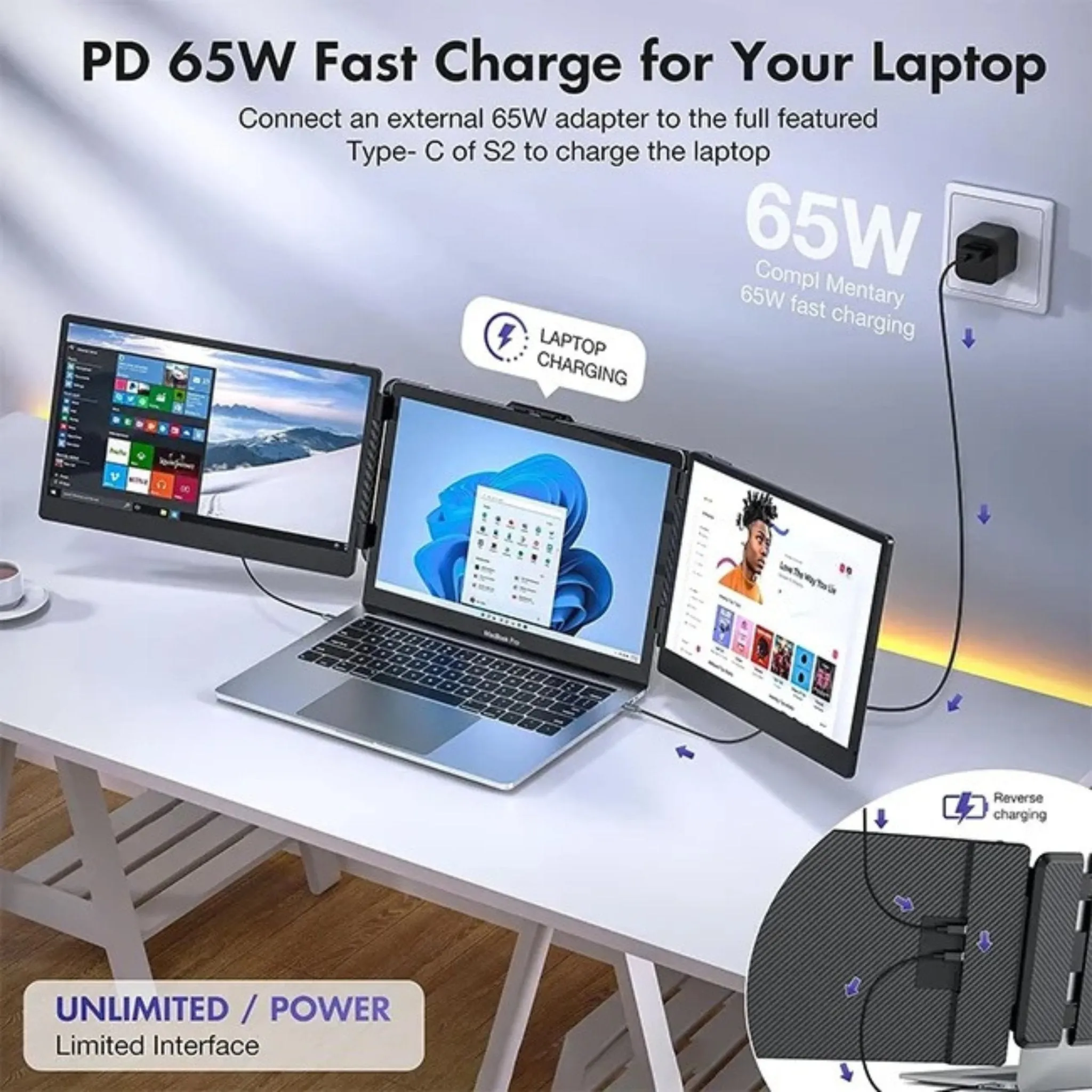 TUTT S2 FHD 14” Dual Portable Laptop Monitor Extender 1080P IPS Built-in Stand and Speakers | Plug and Play | H5 HD Video Conversion Cable | Technical Support Line | for 13"-17"