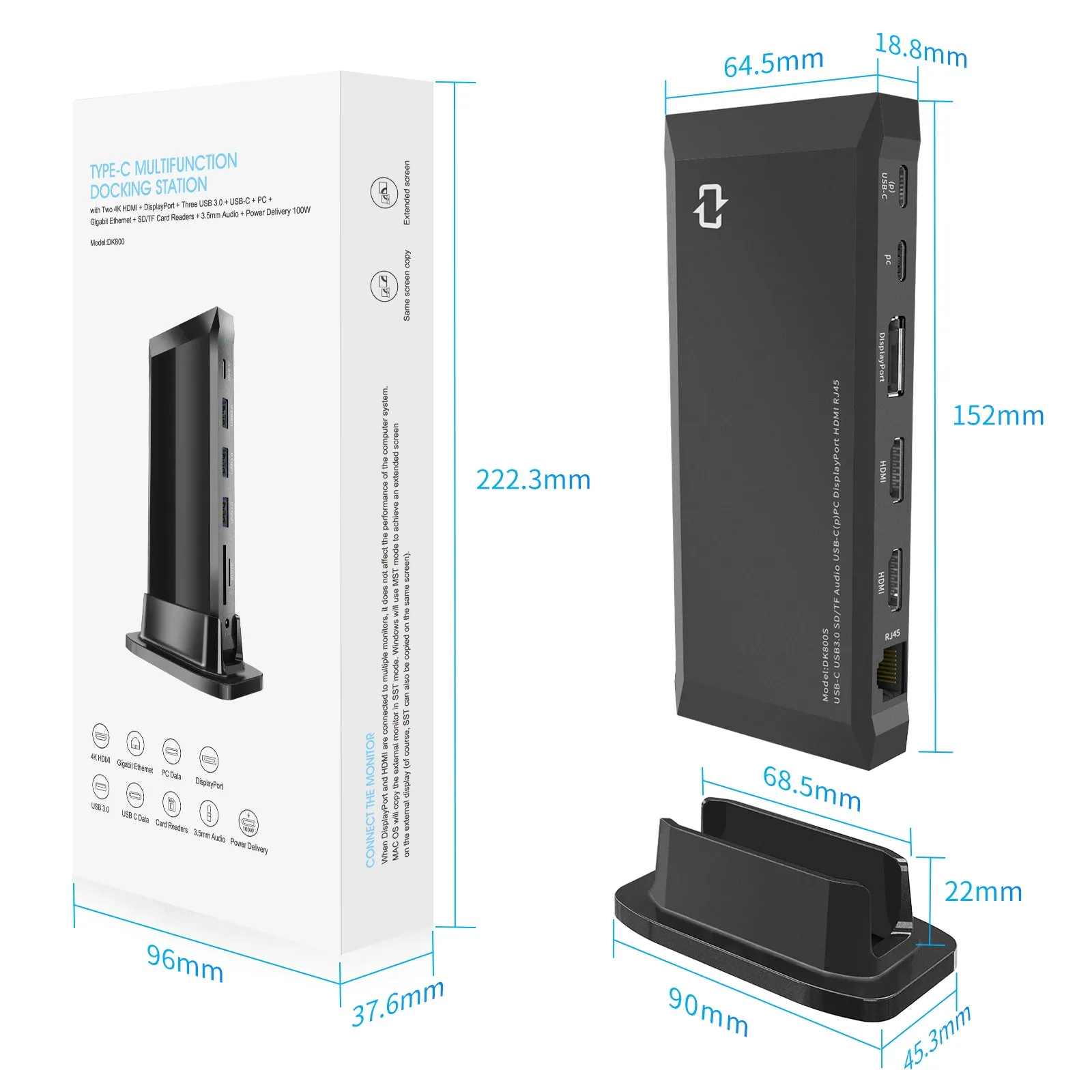 UExtend - Docking Station USB C Hub Dual HDMI Adapter Compatible for 3 Monitors